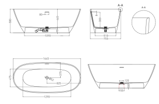 Ванна из искусственного камня Salini Sofia S-Stone 102521MRF 165x75см RAL полностью